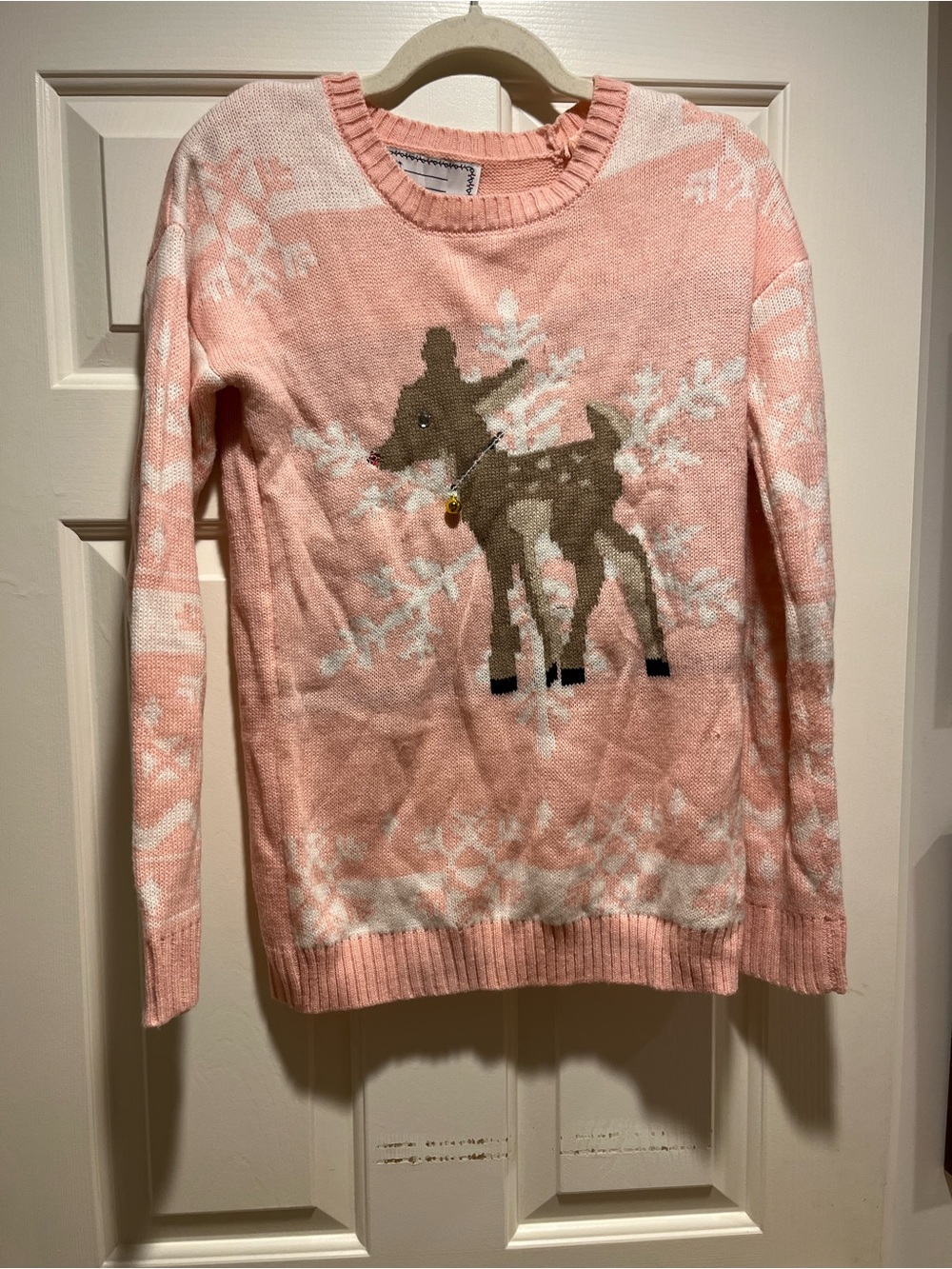 Pink Deer and Snowflake Ugly Holiday Crewneck Sweater